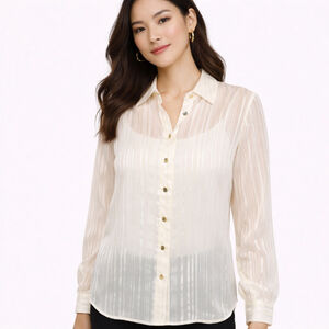 NWT Women's Nine West Ivory Silver Striped Button Down Shirt S